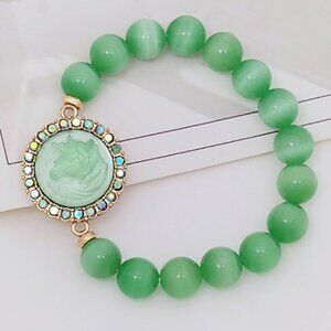 Kirks Folly Unicorn Green Cat's Eye Stone Stretch Beaded Bracelet